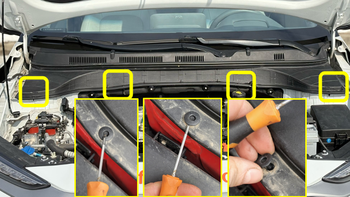 Location of clips in the front trunk